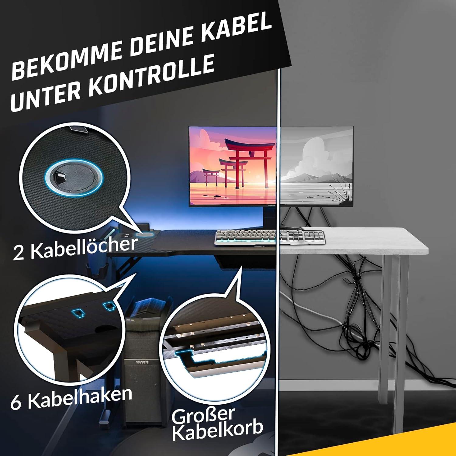 KLIM K120 Gaming Tisch mit Kabelmanagement und Mousepad - 120 x 60 cm