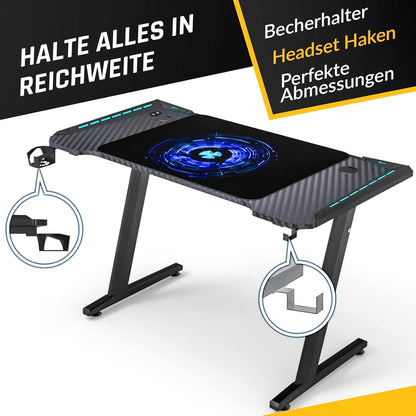 Gaming Schreibtisch Kabelmanagement 120x60 cm Mousepad Aufbau