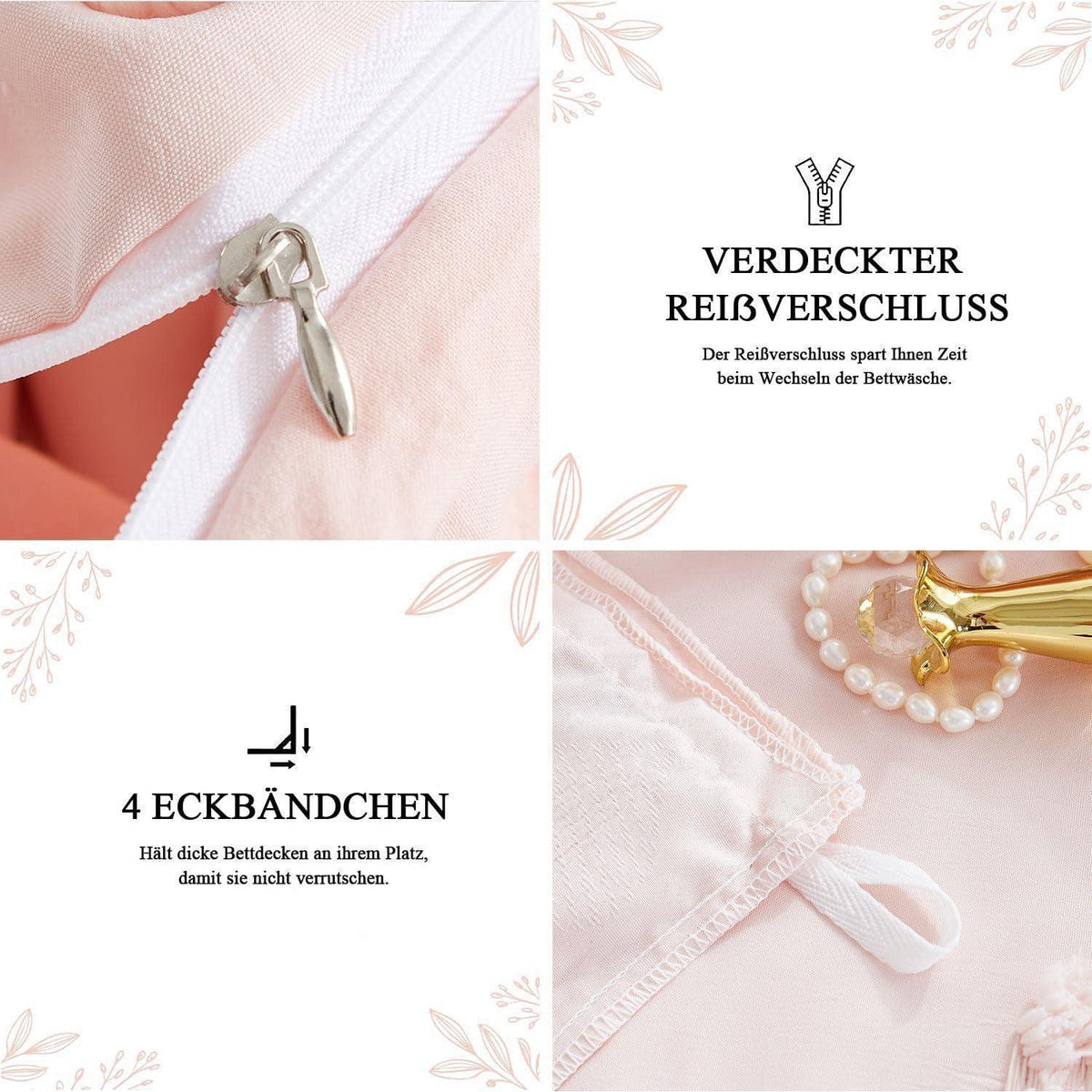 Boho Bettwäsche Set Rosa Getuftet 200x220cm Herz Design