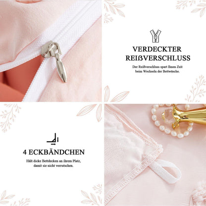 Boho Bettwäsche Set Rosa Getuftet 200x220cm Herz Design
