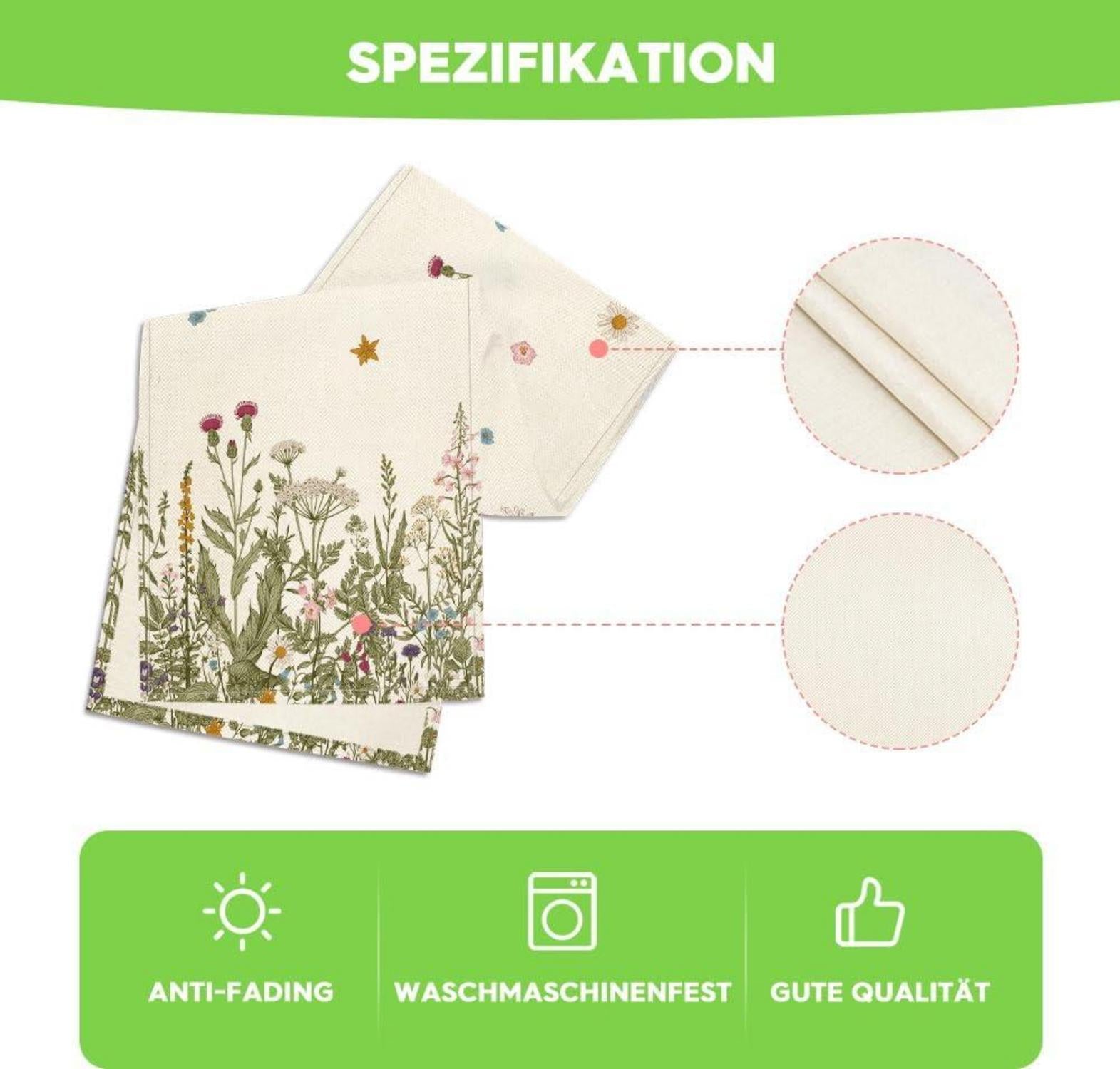 Tischläufer Herbst Dekoration Wilde Blumen 40x140 cm Beige