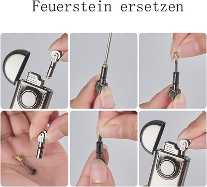 Windproof Lighter Feuerzeugbenzin Flameless Silver Gray Stainless Steel