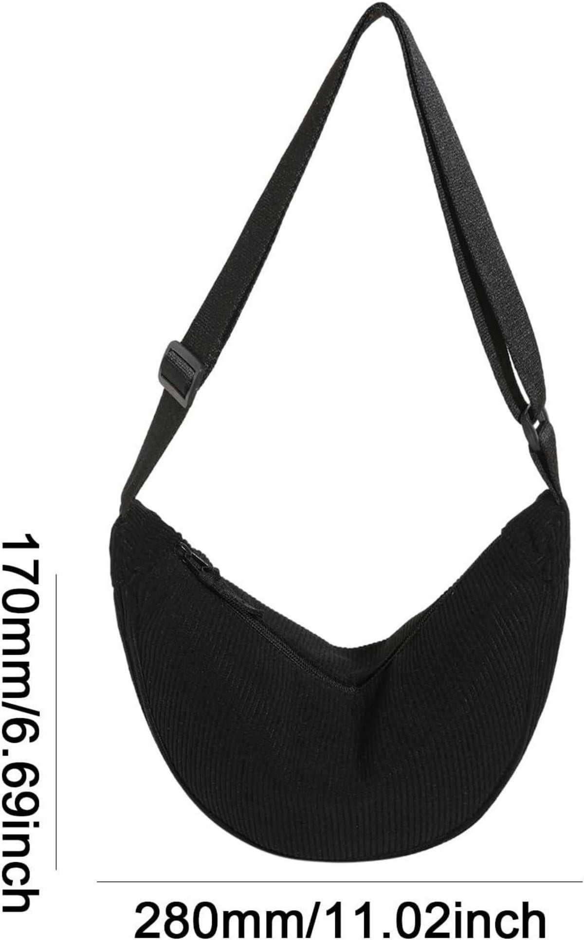 Kleine Cord Halbmondtasche Damen Crossbody Umhängetasche Schwarz