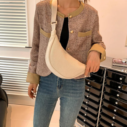 Kleine Halbmondtasche Cord Crossbody Bag Damen Umhängetasche A-beige