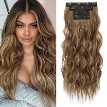 Lange Strandwellen Haarverlängerung Clip-In – Hellbraun mit Blond
