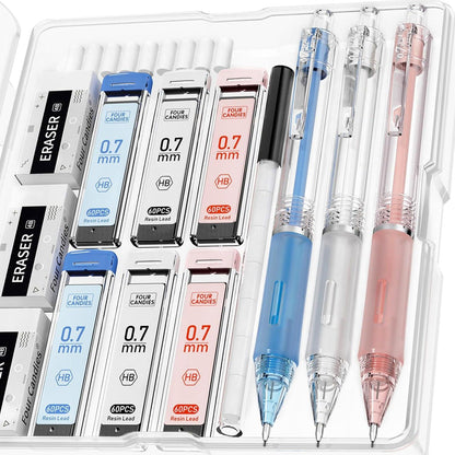 Druckbleistift-Set 0,7mm 3 Stück 360 Harz-Minen & Zubehör