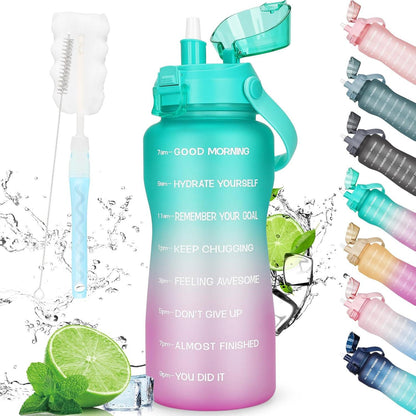 Trinkflasche mit Strohhalm und Zeitmarkierung BPA-frei 2l yoga fitness