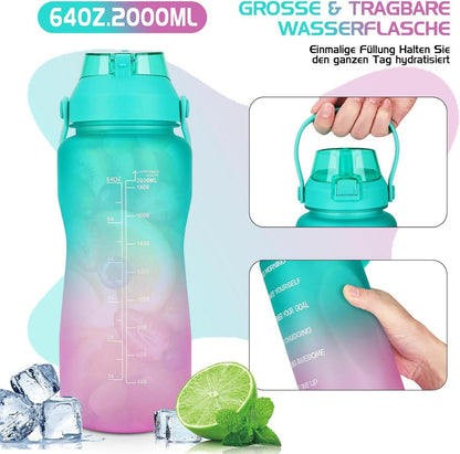 Trinkflasche 2l mit Strohhalm Zeitmarkierung BPA-frei Auslaufsicher fitness_yoga