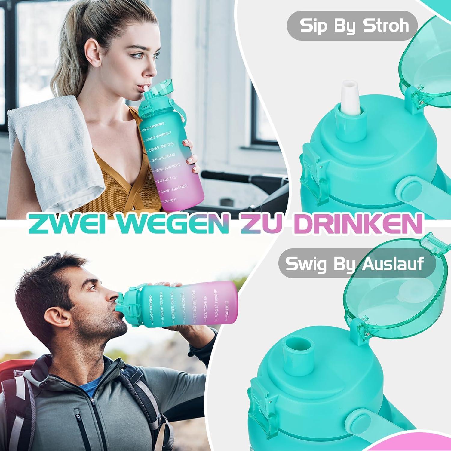 Trinkflasche 2l mit Strohhalm Zeitmarkierung BPA-frei Auslaufsicher fitness_yoga