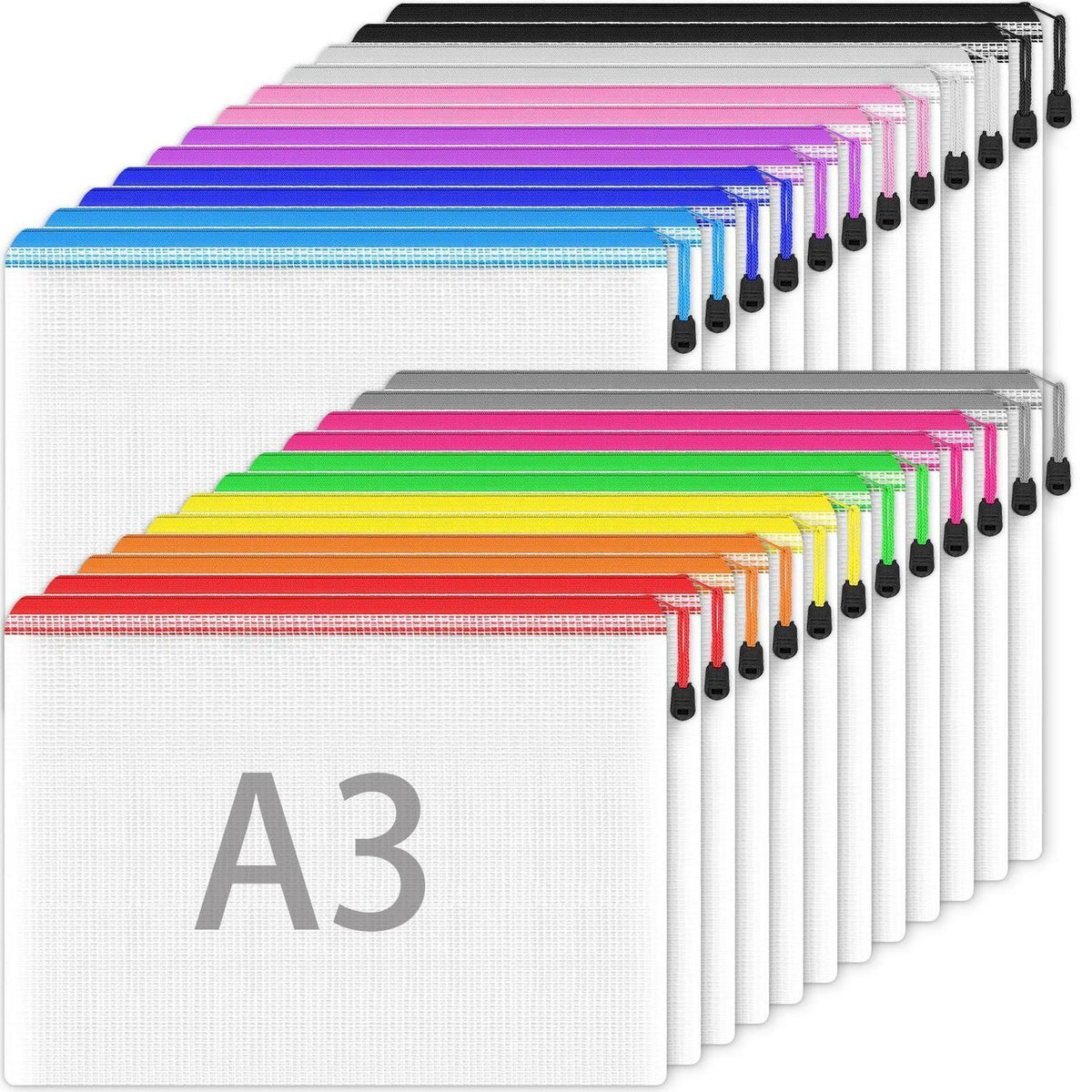 24x A3 Dokumententasche mit Reißverschluss – 12 Farben