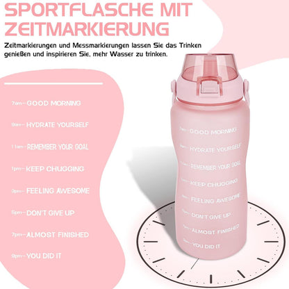 2l Trinkflasche BPA-frei mit Strohhalm und Zeitmarkierung