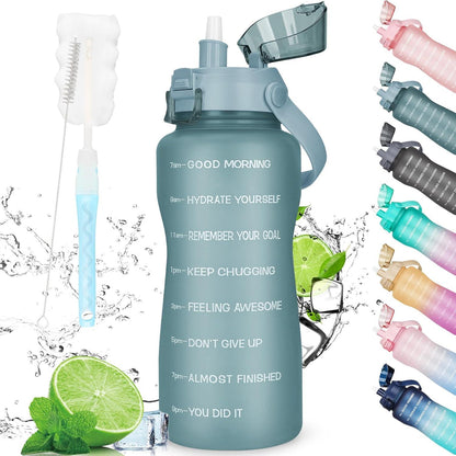 2l Trinkflasche mit Strohhalm und Zeitmarkierung BPA-frei Green