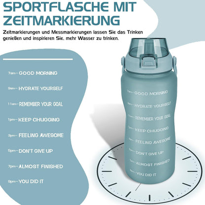 2l Trinkflasche mit Strohhalm und Zeitmarkierung BPA-frei Green