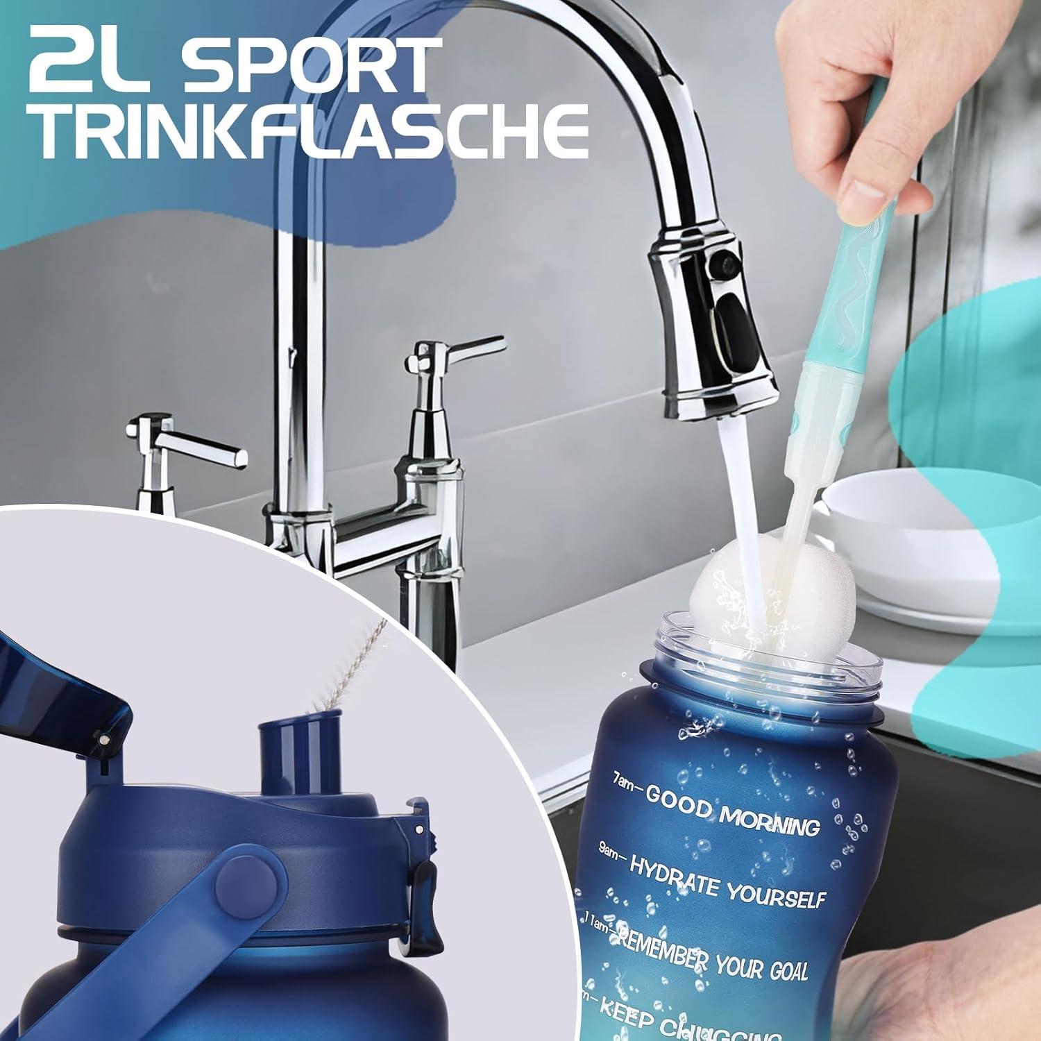 2l Trinkflasche mit Strohhalm und