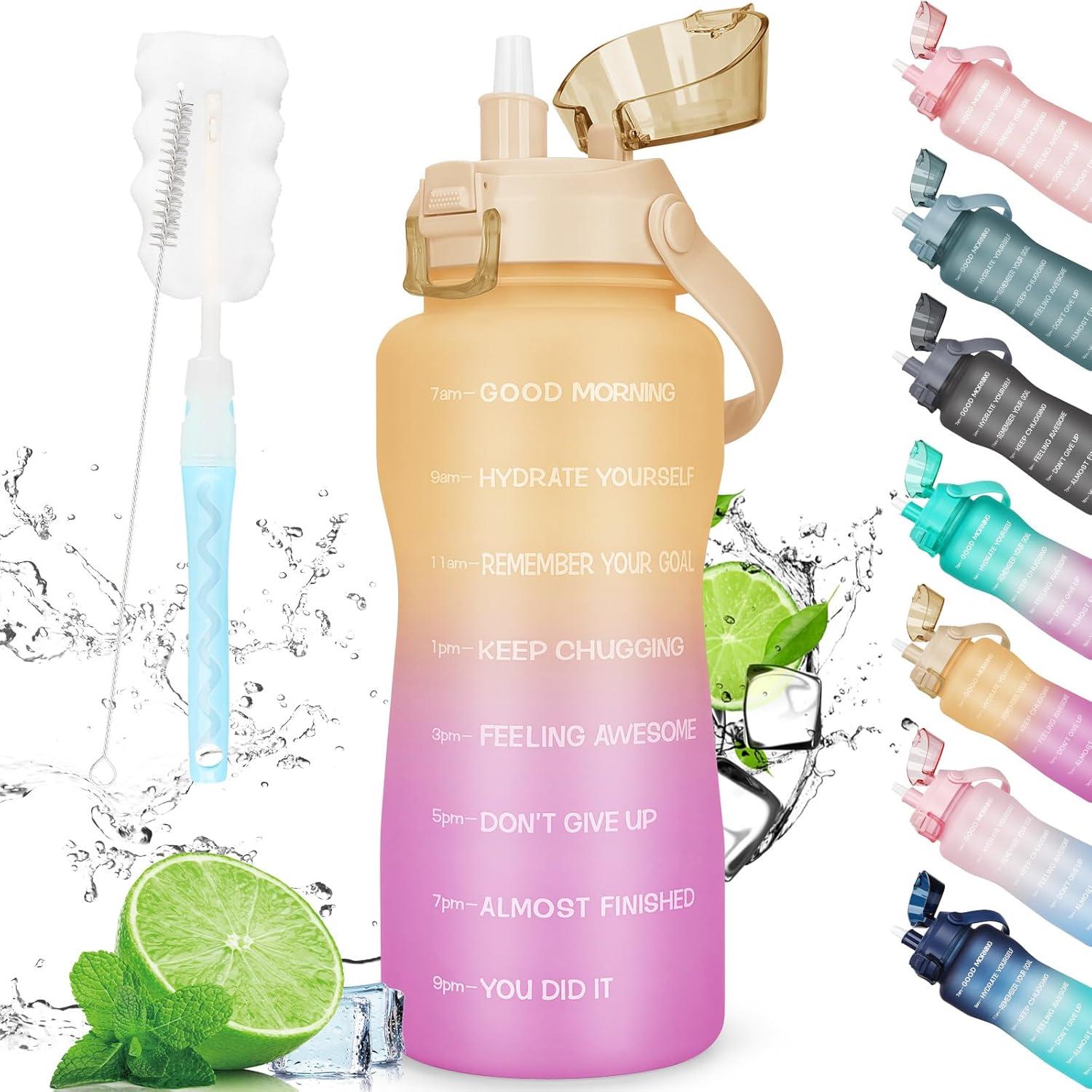 2l Trinkflasche mit strohhalm und Zeitmarkierung, BPA-Frei, große