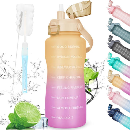 2l Trinkflasche mit strohhalm und Zeitmarkierung, BPA-Frei, große