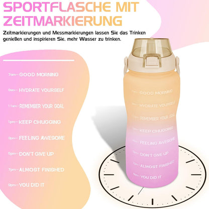 2l Trinkflasche mit strohhalm und Zeitmarkierung, BPA-Frei, große