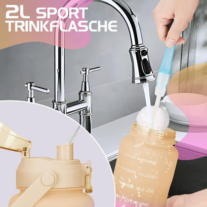 2l Trinkflasche mit Strohhalm und Zeitmarkierung BPA-frei Gelb Rosa