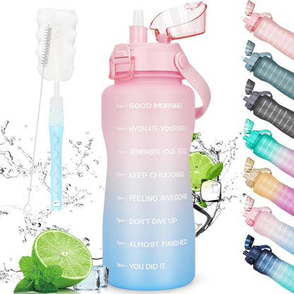 2l Trinkflasche mit Strohhalm und Zeitmarkierung