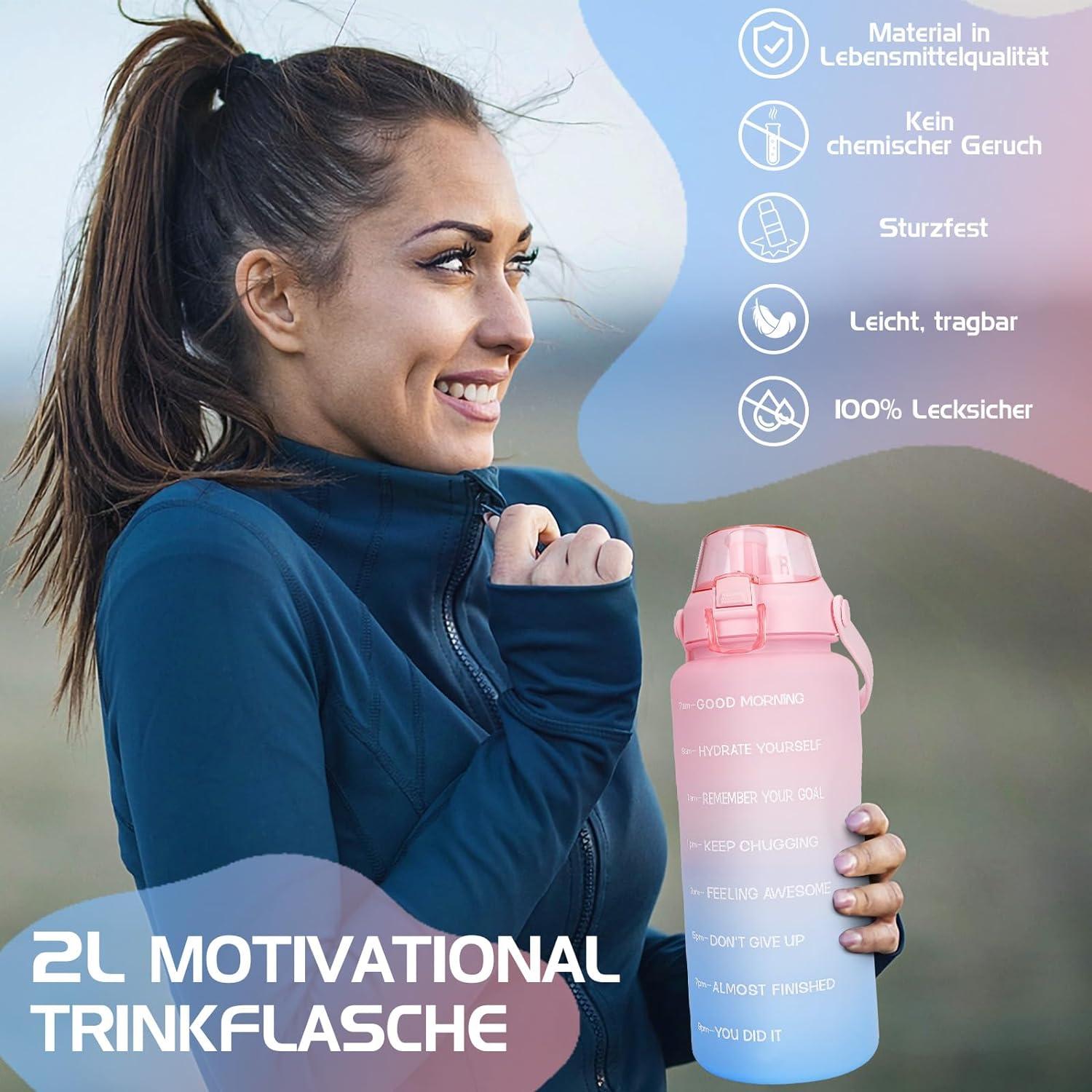 2l Trinkflasche BPA-Frei Auslaufsicher mit Strohhalm