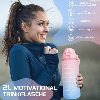 2l Trinkflasche BPA-Frei Auslaufsicher mit Strohhalm