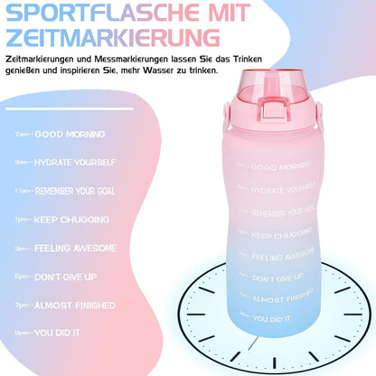 2l Trinkflasche mit Strohhalm und Zeitmarkierung