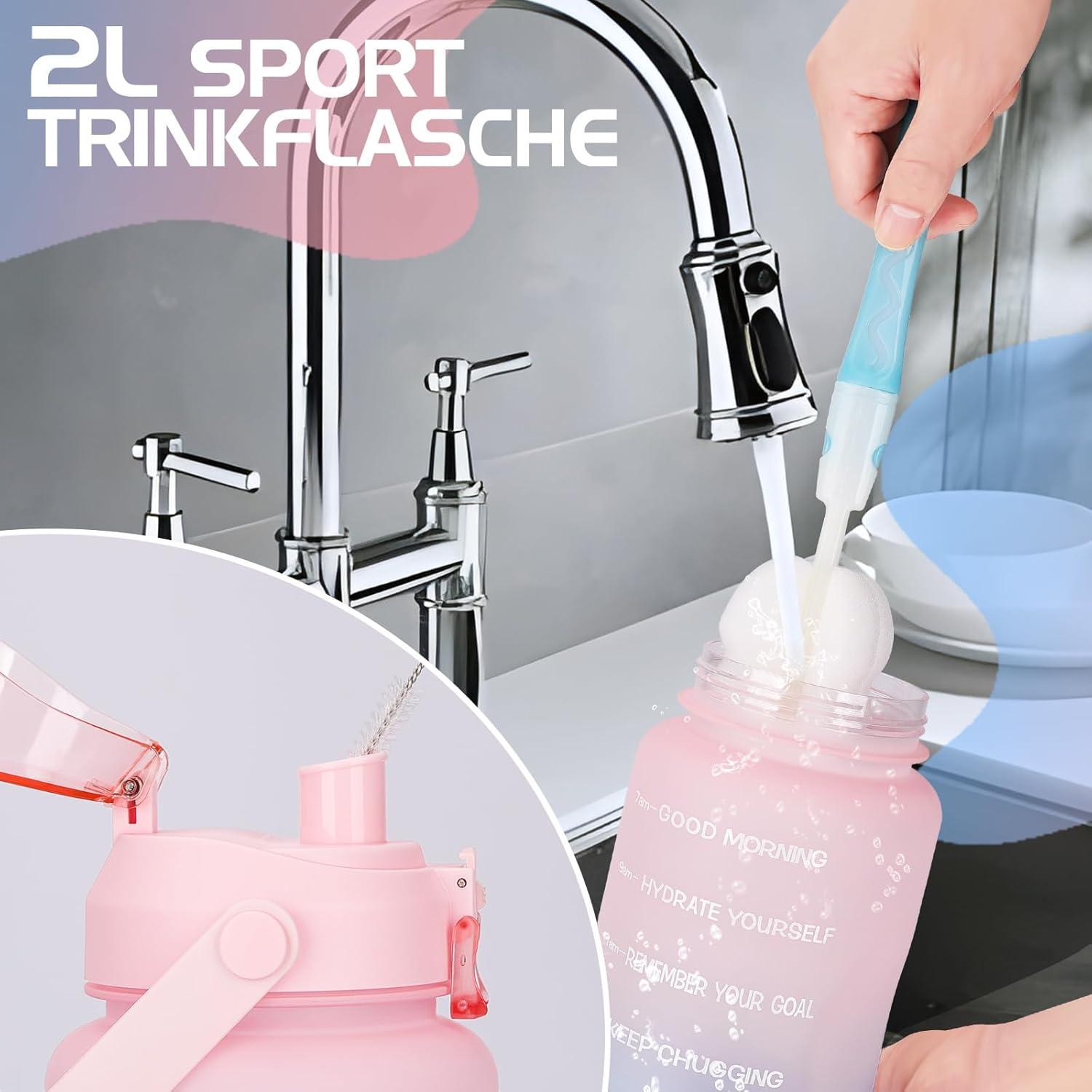 2l Trinkflasche BPA-frei mit Strohhalm und