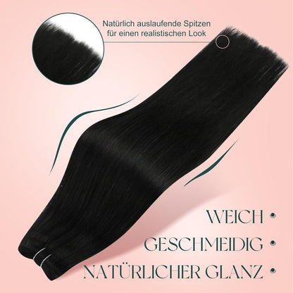 Echthaar Tressen Schwarz 45cm – Remy Haarverlängerung