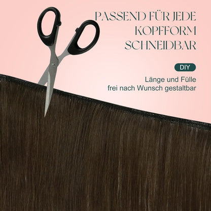 Echthaar Tressen zum Einnähen Dunkelbraun/Aschblond 55cm