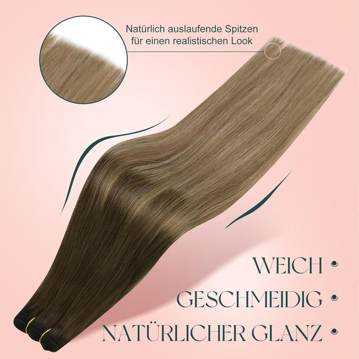 Echthaar Tressen zum Einnähen Dunkelbraun/Aschblond 55cm