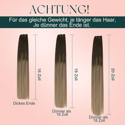 Echthaar Tressen zum Einnähen Dunkelbraun/Aschblond 55cm