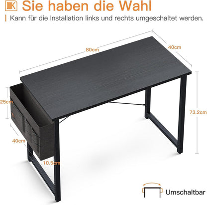 ODK Kleiner Schreibtisch mit Kopfhörerhalter und Aufbewahrungstasche Schwarz