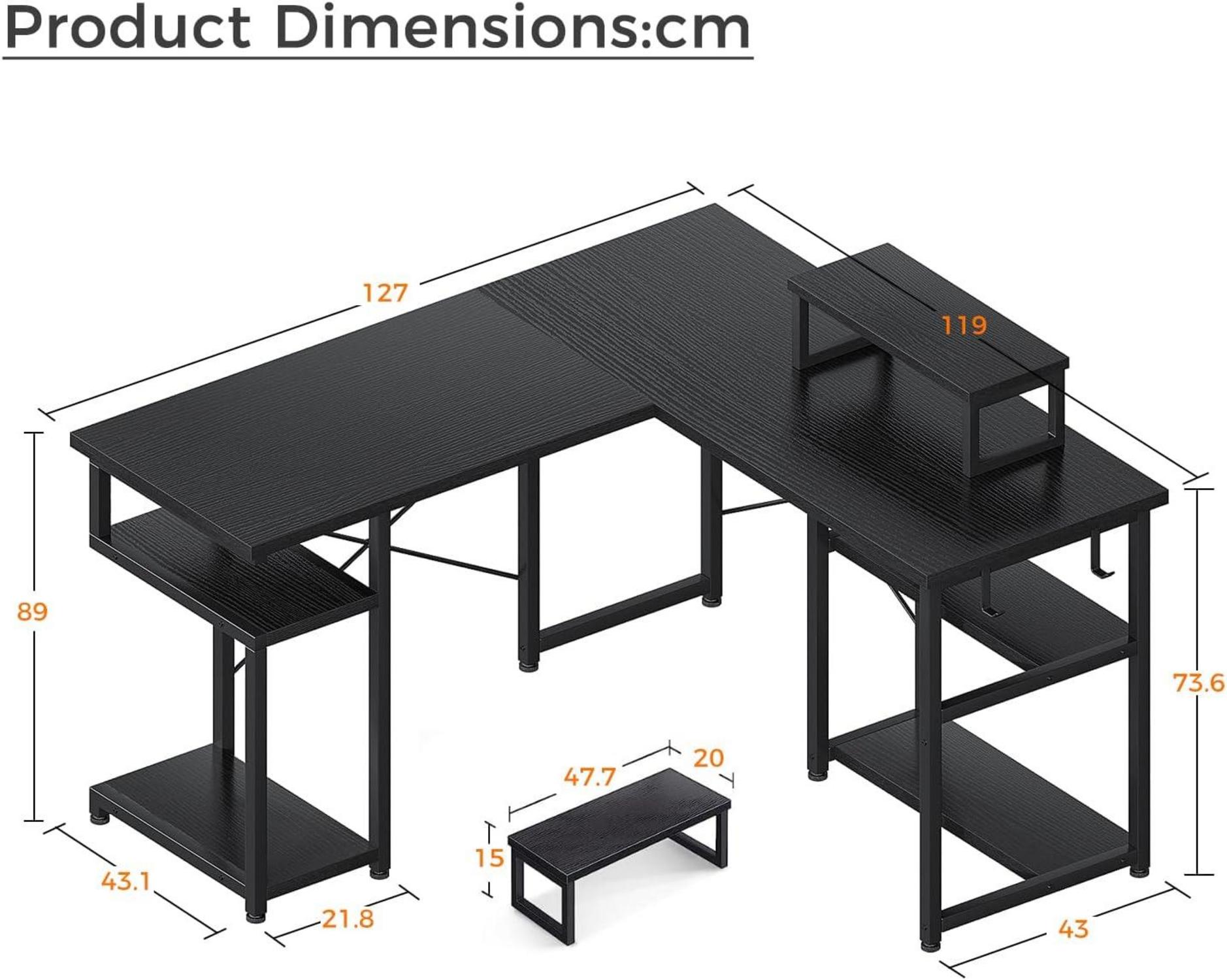 Gaming Tisch Eckschreibtisch Schwarz 128x120cm mit Regal und