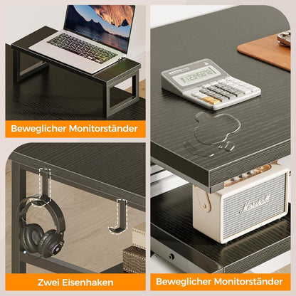 Schreibtisch Gaming Tisch Eckschreibtisch 128x120cm Schwarz