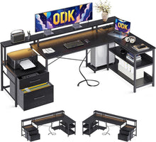 Eckschreibtisch LED Schubladen Steckdosenleiste Schwarz 189.3×100 cm
