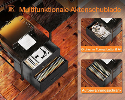 Schreibtisch LED L-Form Reversibel mit Schubladen & Steckdosenleiste