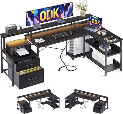 Schreibtisch mit Schubladen LED Reversibel Eckschreibtisch 172.5×100