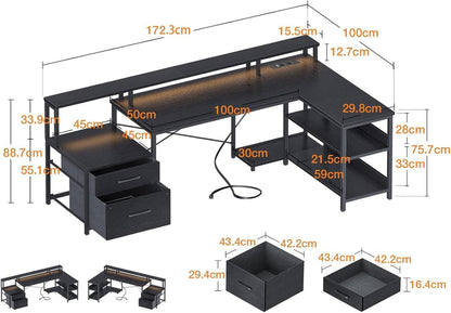 Schreibtisch mit Schubladen LED Reversibel Eckschreibtisch 172.5×100