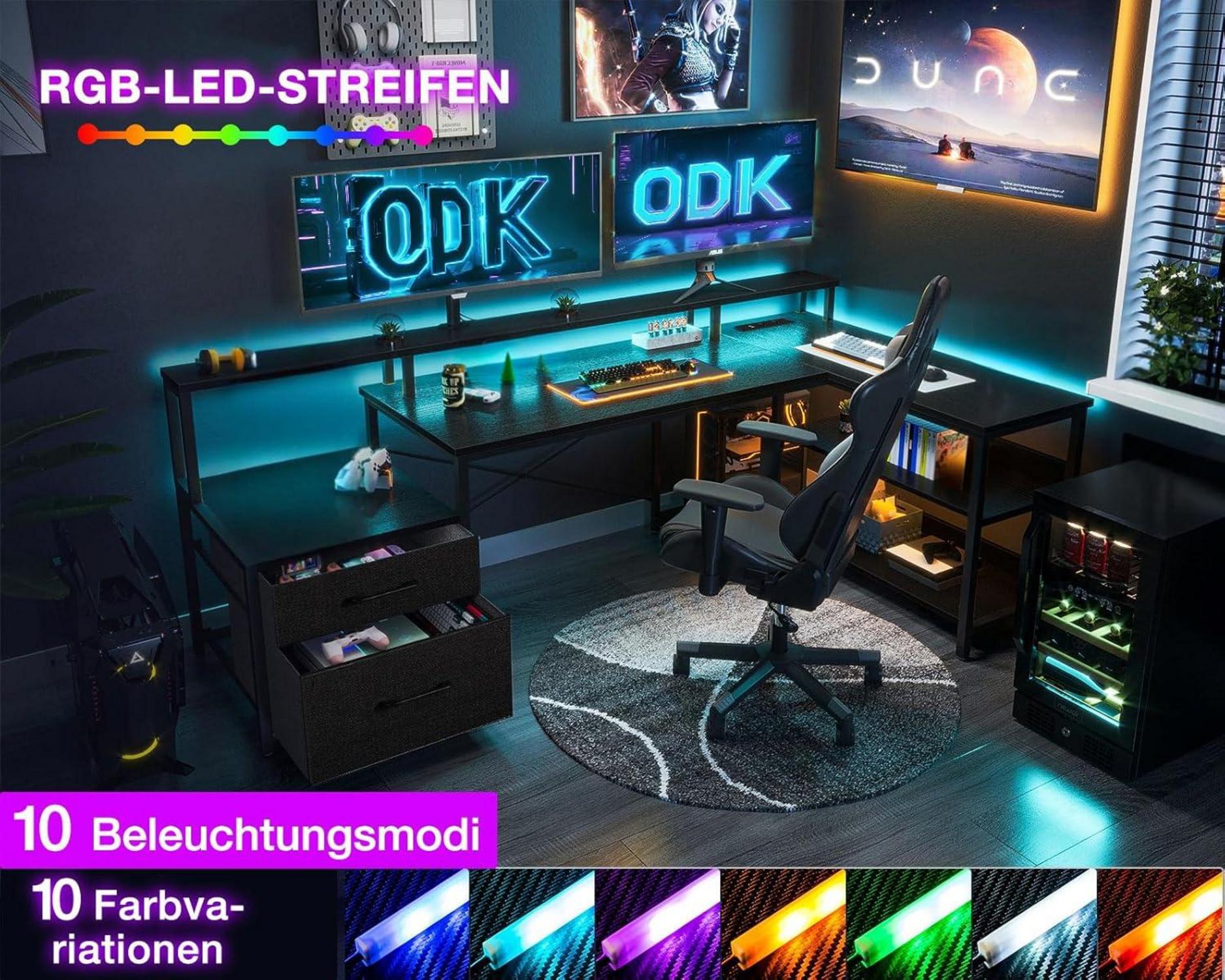 Großer Schreibtisch LED Beleuchtung Steckdosen Schwarz 172.5×100 cm