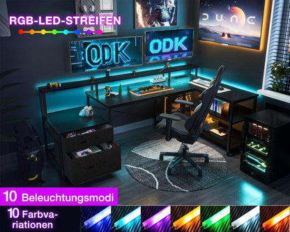 Großer Schreibtisch LED Beleuchtung Steckdosen Schwarz 172.5×100 cm