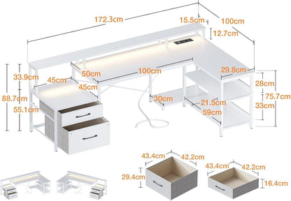 Moderne LED-Eckschreibtisch mit Schubladen & Steckdosen