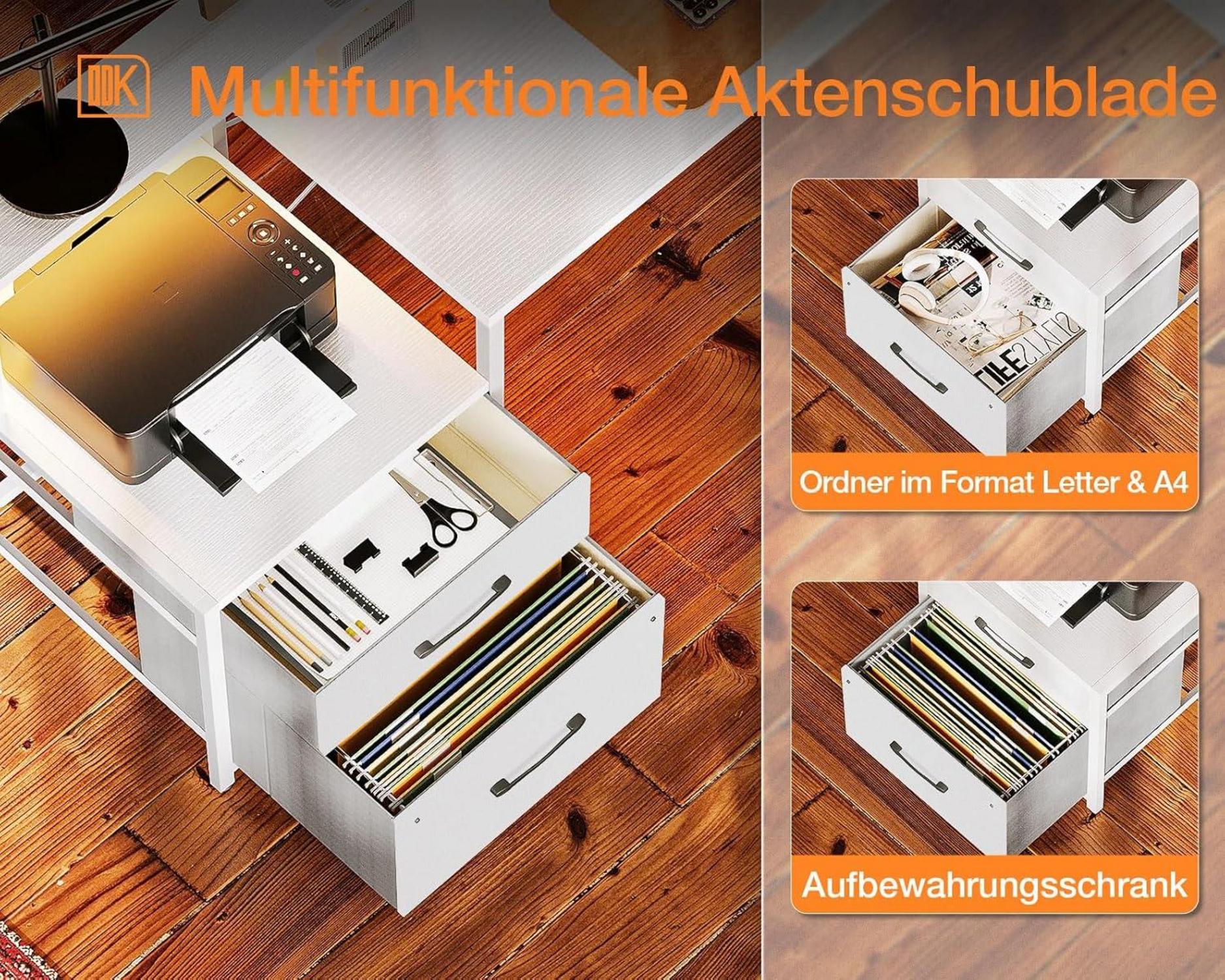 Schreibtisch mit Schubladen LED Reversibel L-Form Steckdosen