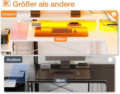 ODK Schreibtisch L-Form LED Groß Weiß 172.5×100cm to02OL