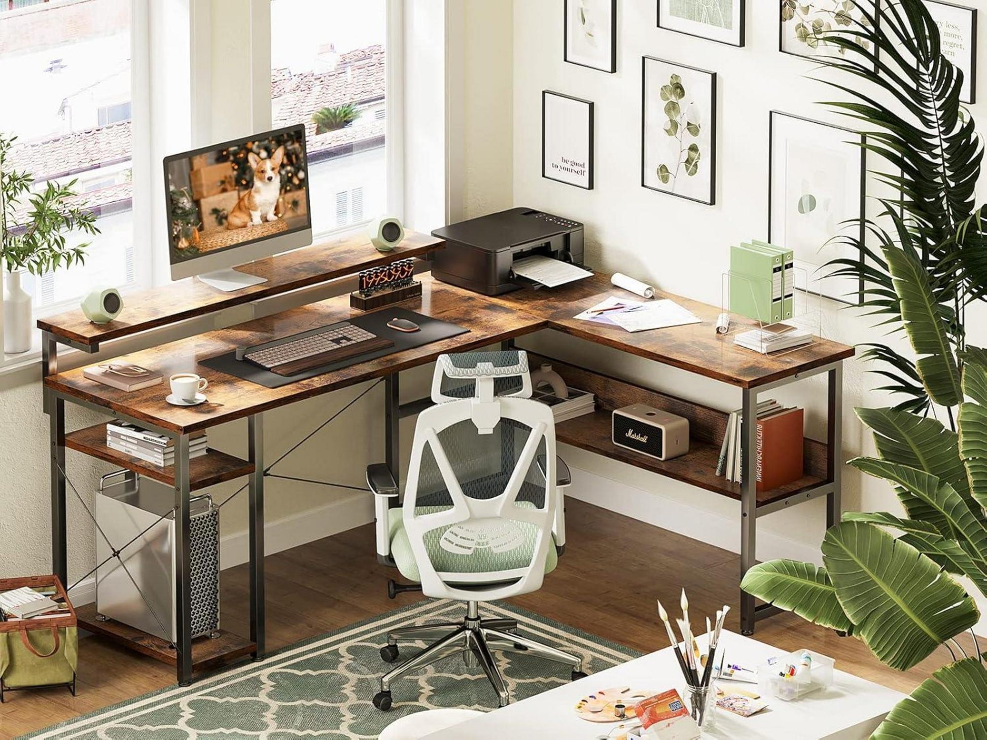 ODK Eckschreibtisch l Form Monitorständer Regal Vintage