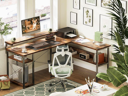 ODK Eckschreibtisch l Form Monitorständer Regal Vintage