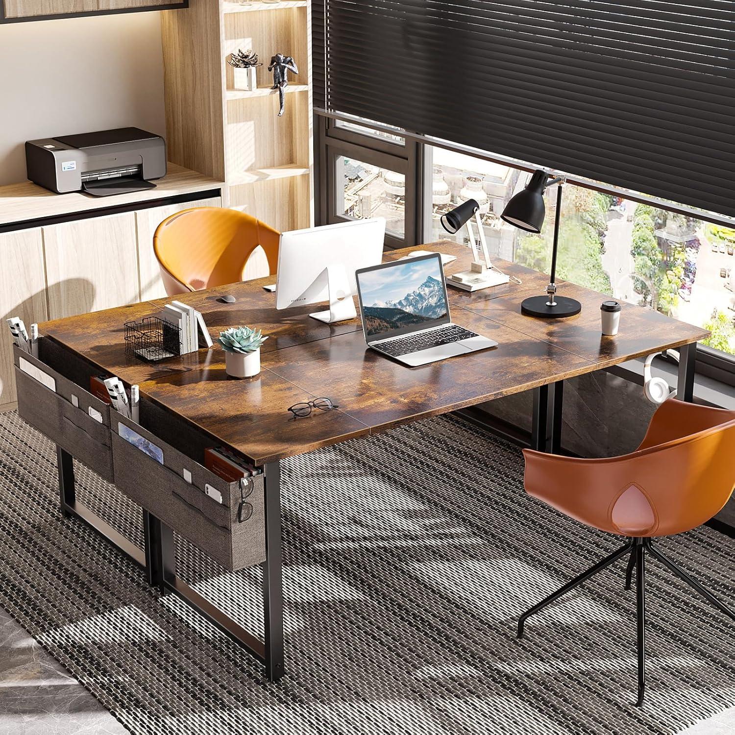 ODK Schreibtisch 160x55x73,5cm Bürotisch Computertisch mit Kopfhörerhalter und Aufbewahrungstasche Braun