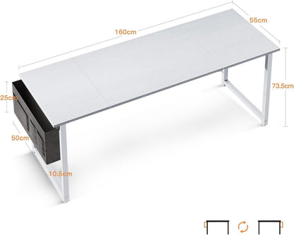 Schreibtisch Weiß 160x55x73,5cm Computertisch Schwarz Bürotisch Holz