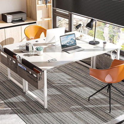 ODK Schreibtisch Weiß 160x55x73,5cm Computertisch Schwarz Bürotisch Kopfhörerhalter Aufbewahrungstasche