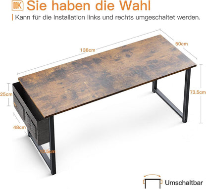 ODK Schreibtisch 138x50x73,5cm Braun mit Kopfhörer Halter