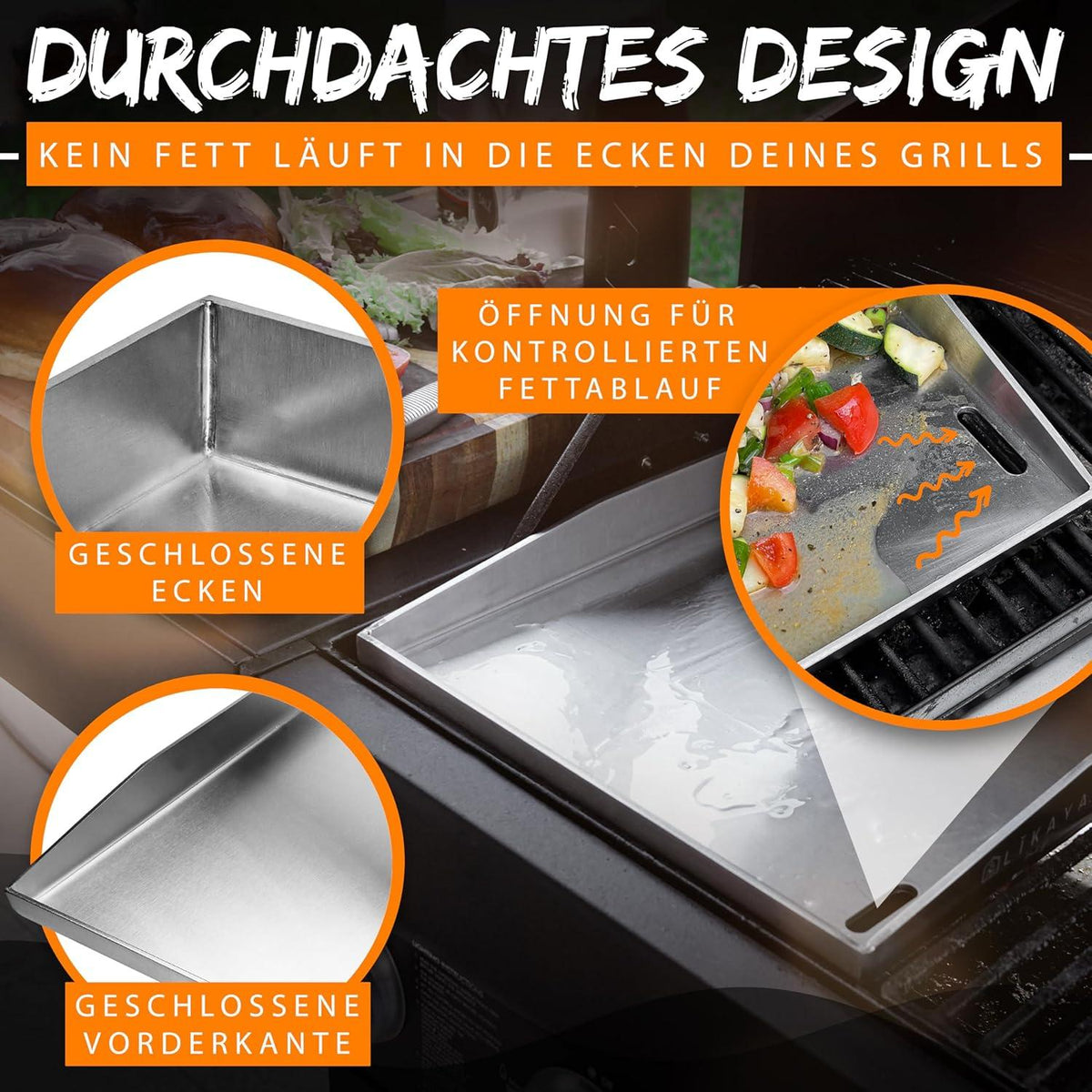 Edelstahl Grillplatte Plancha 30x40cm mit Grillspachteln